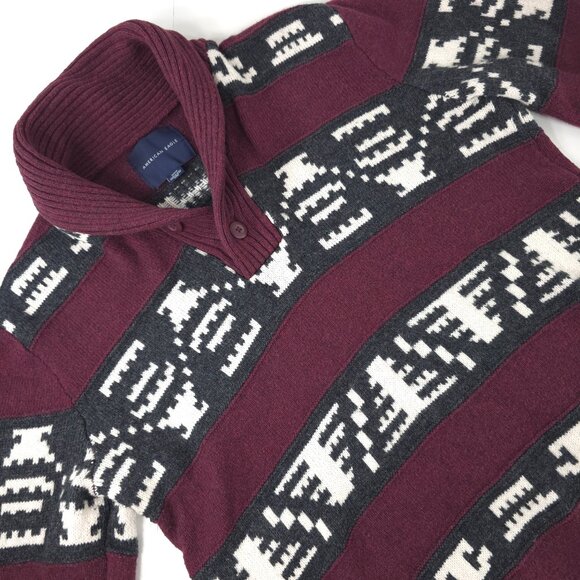 AMERICAN EAGLE Sweater Men's SIZE MEDIUM Aztec Multicolor Knitted Shawl Collar.. - Picture 4 of 16